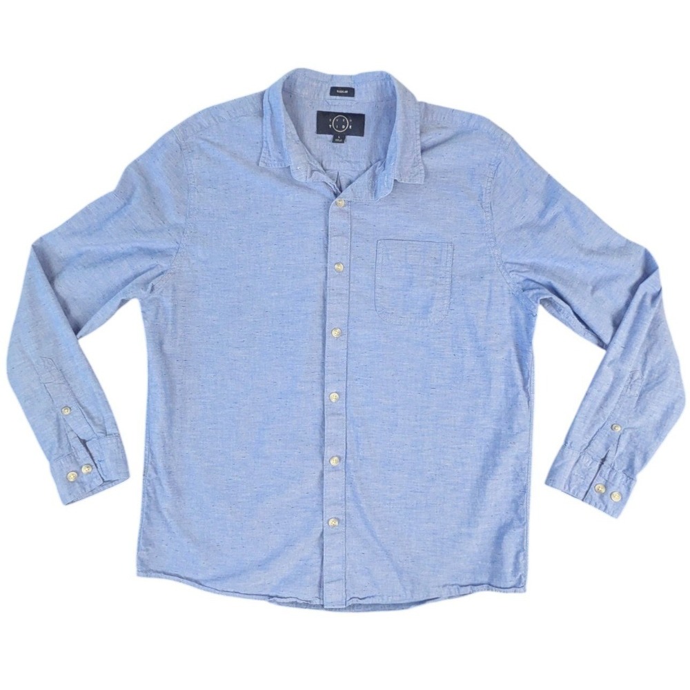 Even Tide Mens Large Blue Long Sleeve Button Down Cotton Slub Shirt Regular Fit